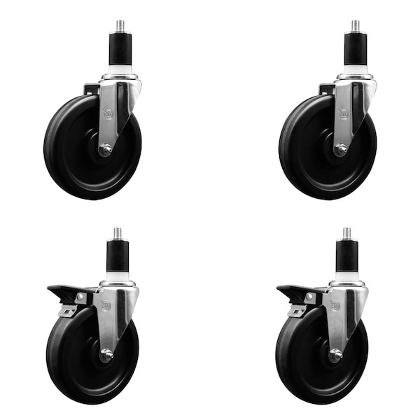 6'' Phenolic Wheel Swivel 1-1/2'' Expand Stem Caster Set 2 Brakes, 4PK